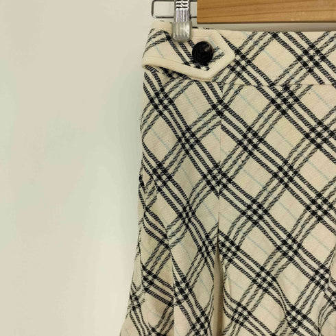 バーバリーブルーレーベル BURBERRY BLUE LABEL ノバチェック サイド ボタン フリンジ フレア ミニ スカート レディース EUR:36