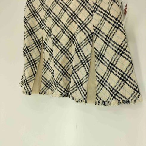 バーバリーブルーレーベル BURBERRY BLUE LABEL ノバチェック サイド ボタン フリンジ フレア ミニ スカート レディース EUR:36