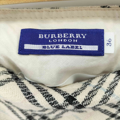 バーバリーブルーレーベル BURBERRY BLUE LABEL ノバチェック サイド ボタン フリンジ フレア ミニ スカート レディース EUR:36