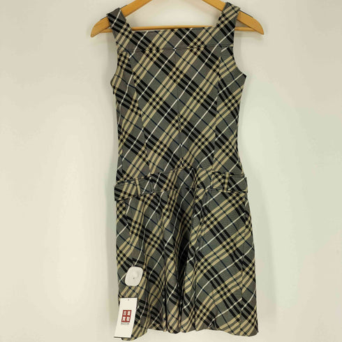 バーバリーブルーレーベル BURBERRY BLUE LABEL グレー ノバチェック ウエスト ベルト キャミ ワンピース レディース 36