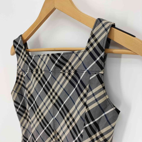 バーバリーブルーレーベル BURBERRY BLUE LABEL グレー ノバチェック ウエスト ベルト キャミ ワンピース レディース 36