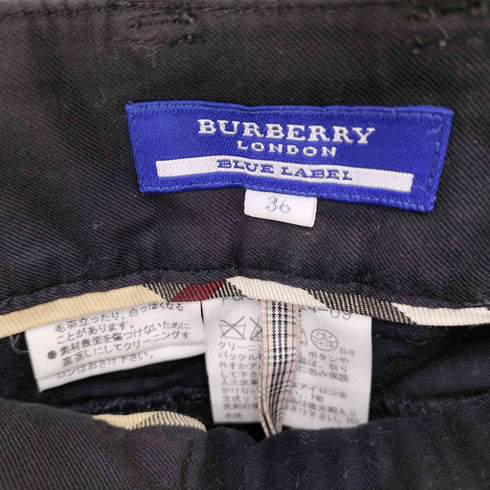 バーバリーブルーレーベル BURBERRY BLUE LABEL ウエスト ロゴ 刺繍 シャドーストライプ ショート パンツ レディース EUR:36