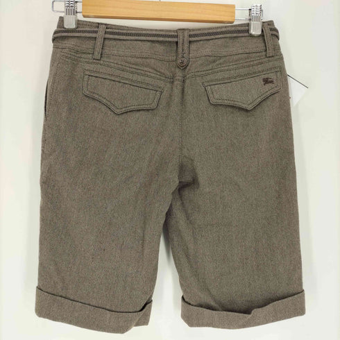 バーバリーブルーレーベル BURBERRY BLUE LABEL ロゴ 刻印 ベルト ヘリンボーン ベイカーポケット ウール ショート パンツ レディース EUR:38
