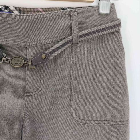 バーバリーブルーレーベル BURBERRY BLUE LABEL ロゴ 刻印 ベルト ヘリンボーン ベイカーポケット ウール ショート パンツ レディース EUR:38