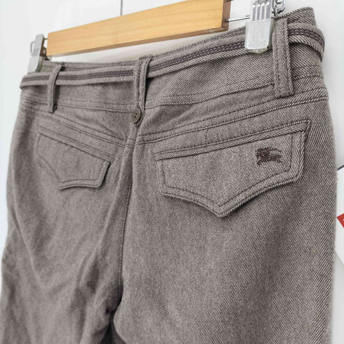 バーバリーブルーレーベル BURBERRY BLUE LABEL ロゴ 刻印 ベルト ヘリンボーン ベイカーポケット ウール ショート パンツ レディース EUR:38