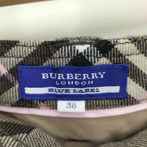 バーバリーブルーレーベル BURBERRY BLUE LABEL ロゴ 刻印 ベルト ヘリンボーン ベイカーポケット ウール ショート パンツ レディース EUR:38