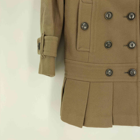 バーバリーブルーレーベル BURBERRY BLUE LABEL 裏地ノバチェック タック スカート ダブルボタン ウール ナイロン ショールカラー ステンカラー コート レディース 36