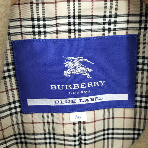 バーバリーブルーレーベル BURBERRY BLUE LABEL 裏地ノバチェック タック スカート ダブルボタン ウール ナイロン ショールカラー ステンカラー コート レディース 36