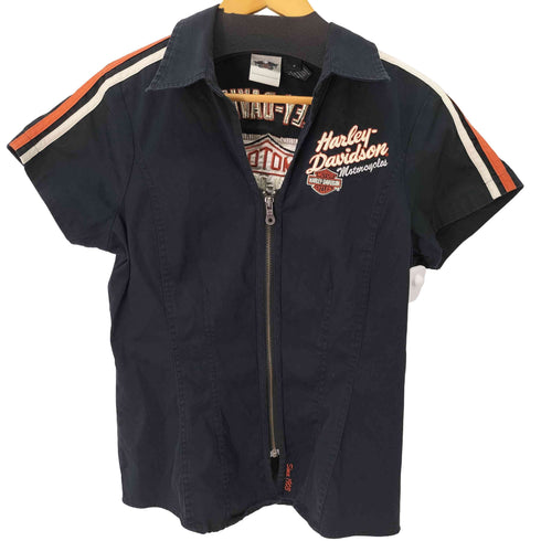 ハーレーダビッドソン HARLEY-DAVIDSON ジッパーショートスリーブシャツ レディース import:M