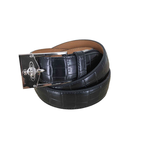 ヴィヴィアンウエストウッド Vivienne Westwood クロコ型押しバックルオーブデザインベルト メンズ ONE SIZE