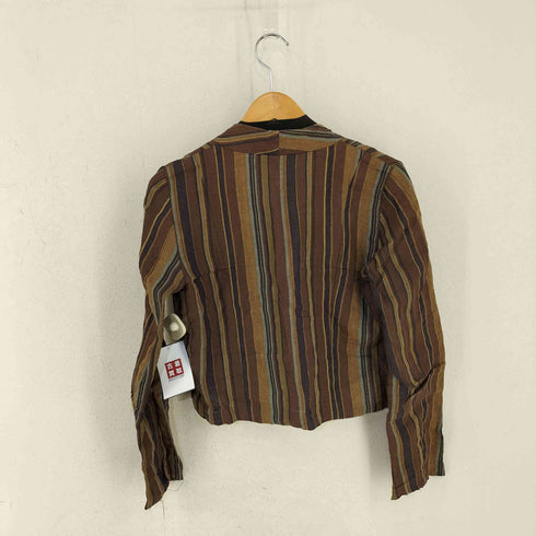 ケンゾージャングル KENZO JUNGLE MADE IN ROMANIA リネン100 ストライプノーカラージャケット レディース FR:36