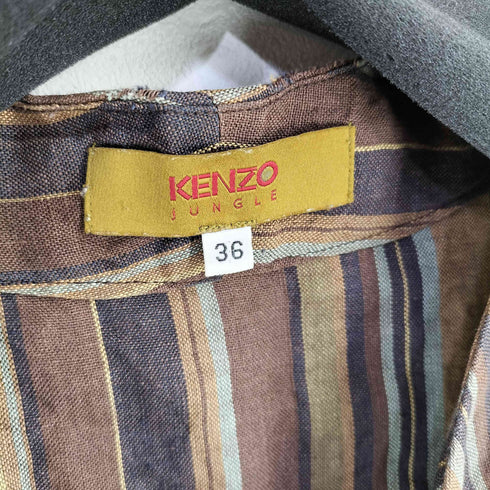 ケンゾージャングル KENZO JUNGLE MADE IN ROMANIA リネン100 ストライプノーカラージャケット レディース FR:36
