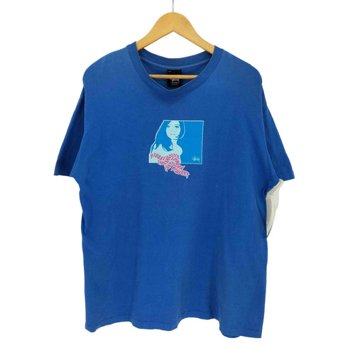 ステューシー Stussy OLD 90s USA製 紺タグ ガールプリント 4大都市 クルーネックTシャツ メンズ import:XL