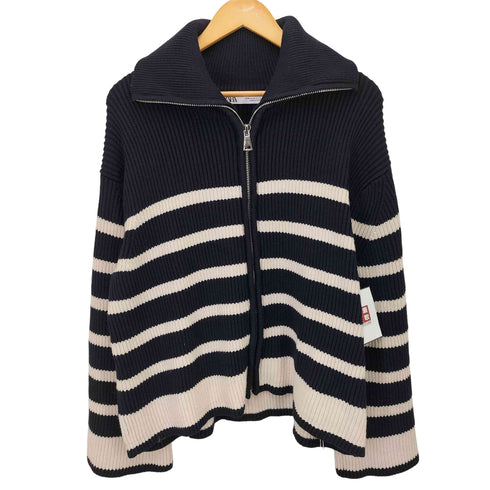 ザラ ZARA ZIPPERED STRIPED KNIT CARDIGAN レディース import:M