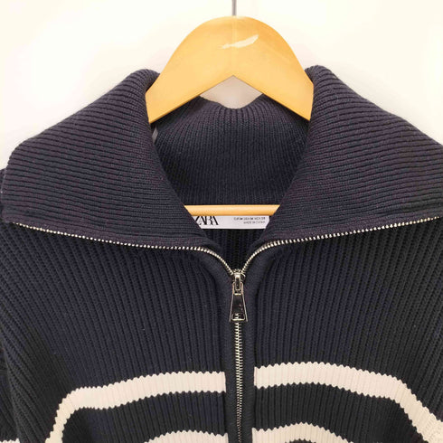 ザラ ZARA ZIPPERED STRIPED KNIT CARDIGAN レディース import:M