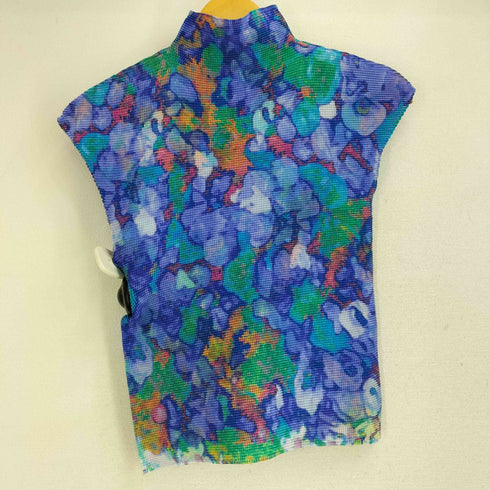 ミー イッセイミヤケ me ISSEY MIYAKE 16ss カラフル総柄 ノースリーブ プリーツワッフルカットソー レディース