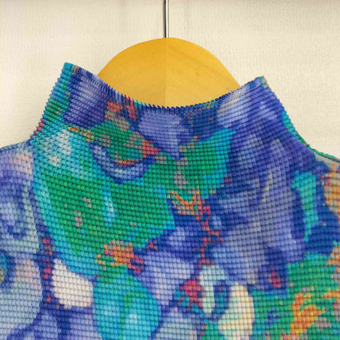 ミー イッセイミヤケ me ISSEY MIYAKE 16ss カラフル総柄 ノースリーブ プリーツワッフルカットソー レディース