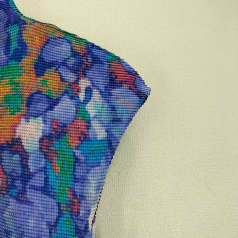 ミー イッセイミヤケ me ISSEY MIYAKE 16ss カラフル総柄 ノースリーブ プリーツワッフルカットソー レディース