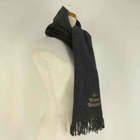 ヴィヴィアンウエストウッド Vivienne Westwood イタリア製 ロゴ刺繍 フリンジ ウール マフラー レディース
