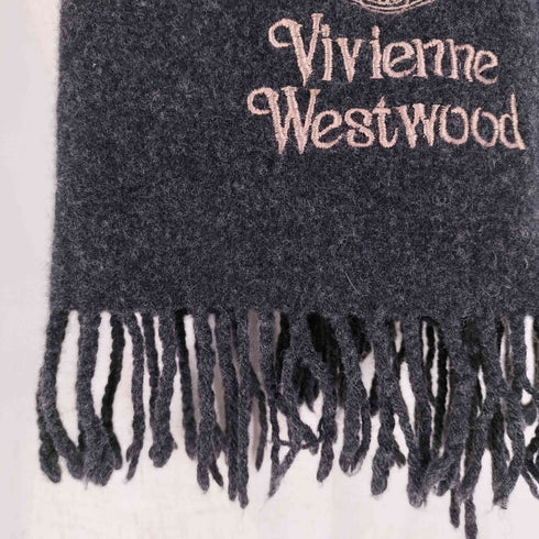 ヴィヴィアンウエストウッド Vivienne Westwood イタリア製 ロゴ刺繍 フリンジ ウール マフラー レディース