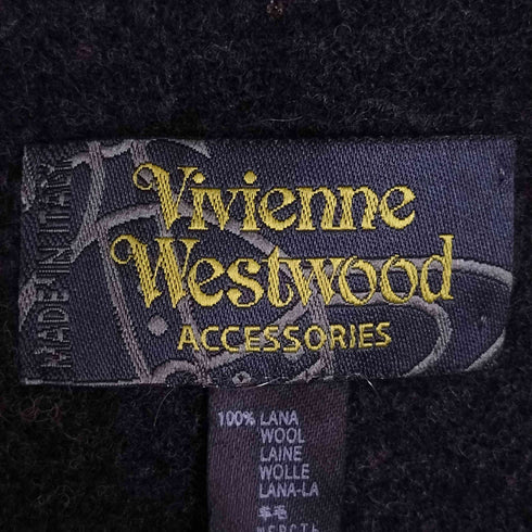 ヴィヴィアンウエストウッド Vivienne Westwood イタリア製 ロゴ刺繍 フリンジ ウール マフラー レディース