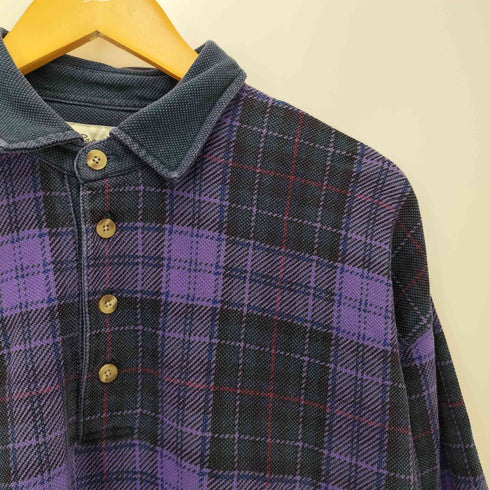 エディーバウアー Eddie Bauer 90s 白タグ チェック柄 長袖 鹿の子ポロシャツ メンズ import:L