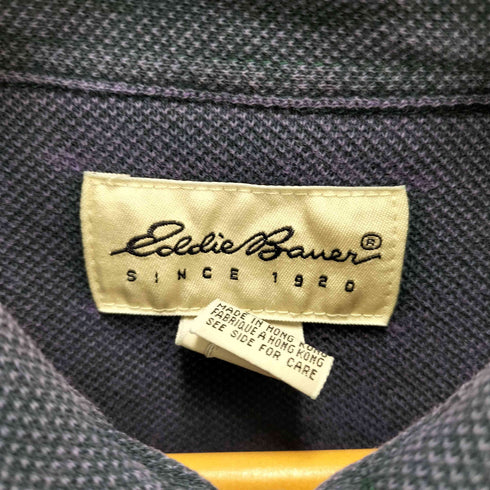 エディーバウアー Eddie Bauer 90s 白タグ チェック柄 長袖 鹿の子ポロシャツ メンズ import:L