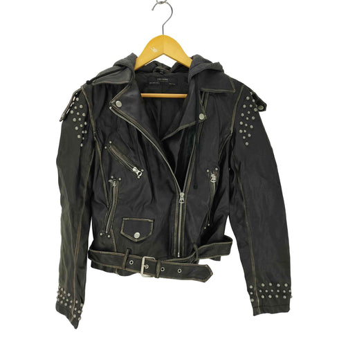 ザラ ZARA フーデッドスタッズライダースジャケット レディース 28