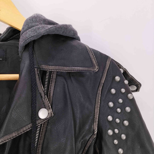 ザラ ZARA フーデッドスタッズライダースジャケット レディース 28