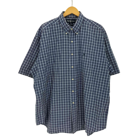 ラルフローレン RALPH LAUREN 90s BLAKE ポニー刺繍 ボタンダウン 半袖チェックシャツ メンズ import:XL