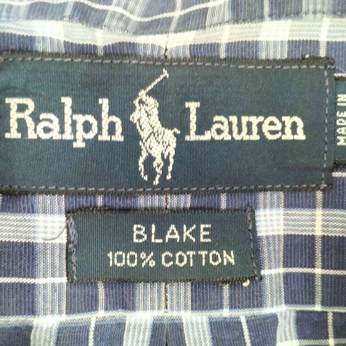 ラルフローレン RALPH LAUREN 90s BLAKE ポニー刺繍 ボタンダウン 半袖チェックシャツ メンズ import:XL