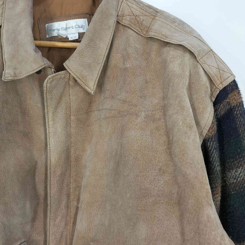 Paris Sport Club ニット切替 エルボーパッチ レザージャケット メンズ import:M