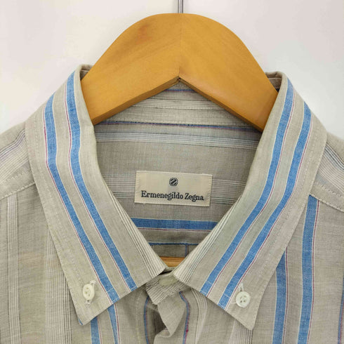 エルメネジルドゼニア Ermenegildo Zegna スペイン製 コットンリネン ストライプ ボタンダウンシャツ メンズ V