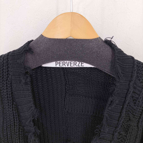 パーバーズ PERVERZE WAVE STRIPE CRASH KNITダメージ ニットカーディガン レディース FREE