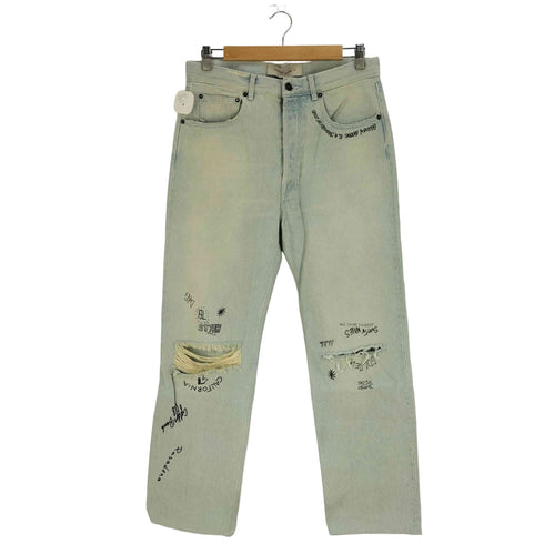 ゴールデングース GOLDEN GOOSE effect text-print straight-leg jeans プリント ダメージ ジーンズ デニム メンズ 30