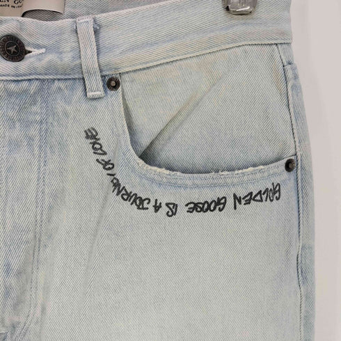 ゴールデングース GOLDEN GOOSE effect text-print straight-leg jeans プリント ダメージ ジーンズ デニム メンズ 30