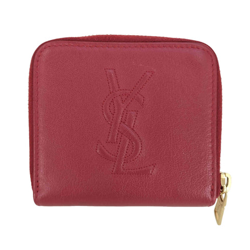 イヴサンローラン Yves Saint Laurent イタリア製 ロゴステッチ ラウンドジップ レザー 二つ折り財布 レディース