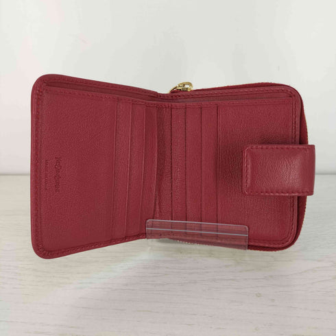 イヴサンローラン Yves Saint Laurent イタリア製 ロゴステッチ ラウンドジップ レザー 二つ折り財布 レディース