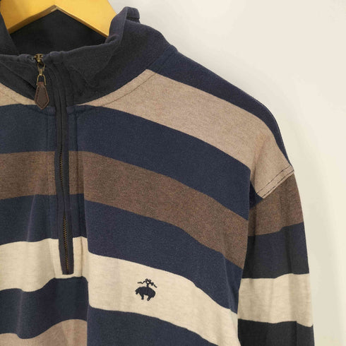 ブルックスブラザーズ BROOKS BROTHERS ロゴ刺繍 ボーダー ハーフジップ スウェットカットソー メンズ import:L