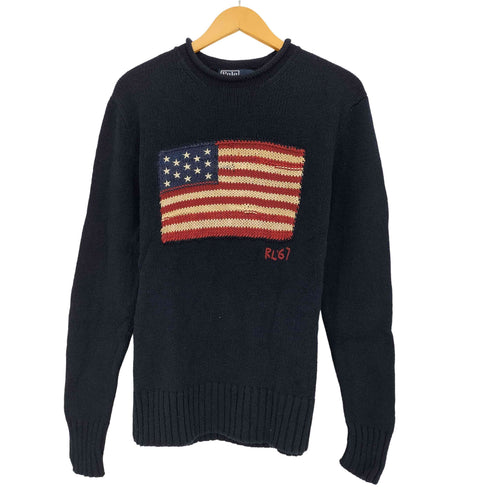 ポロバイラルフローレン Polo by RALPH LAUREN EXCLUSIVE OF DECORATION RL'67 コットンリネン 星条旗 ロールネックニット メンズ import:S