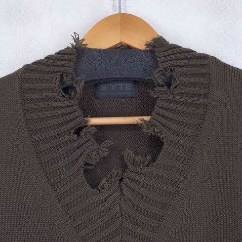 サイトバイヨウジヤマモト syte by Yohji Yamamoto 7G BULKY WOOL DAMAGE V NECK PULLOVER メンズ