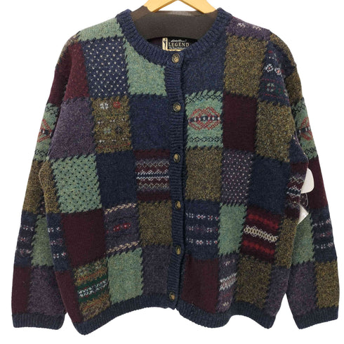 エディーバウアー Eddie Bauer 00S Legendタグ Deer bay Patchwork マルチカラー パッチワークウールカーディガン レディース import:XL