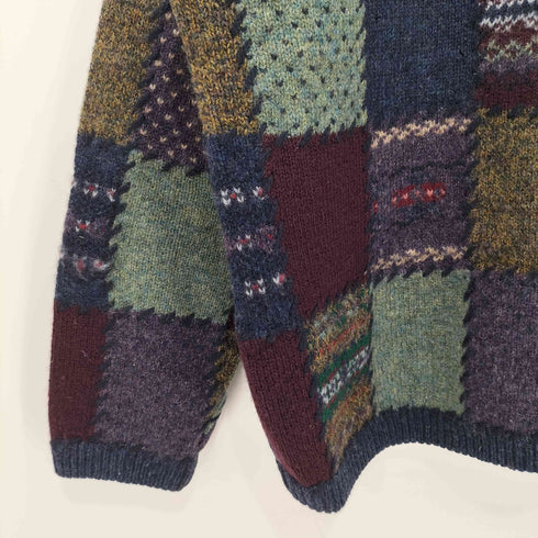エディーバウアー Eddie Bauer 00S Legendタグ Deer bay Patchwork マルチカラー パッチワークウールカーディガン レディース import:XL