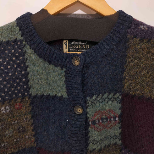エディーバウアー Eddie Bauer 00S Legendタグ Deer bay Patchwork マルチカラー パッチワークウールカーディガン レディース import:XL