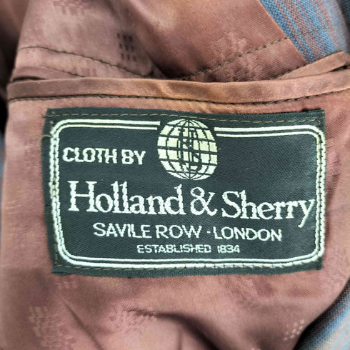 Holland & Sherry 裏地 総柄 肩パッド シングル 2B ストライプ テーラード ジャケット メンズ