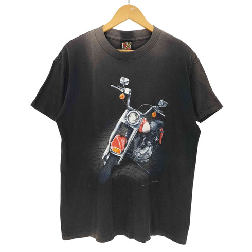 3D EMBLEM 90s USA製 バイク Tシャツ 袖&裾シングル メンズ import:L