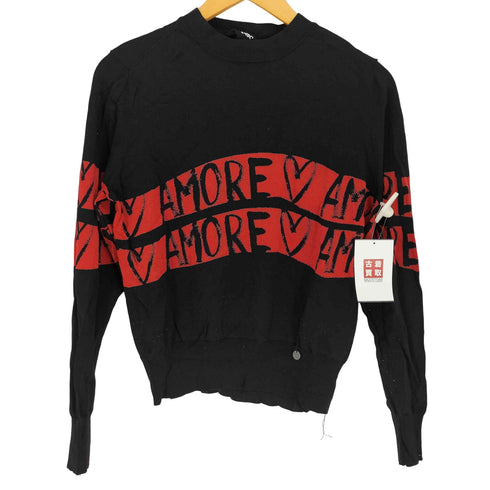 デシグアル Desigual Knit jumper Amore ペイント ロゴ ライン モックネック ニット カットソー レディース import:L