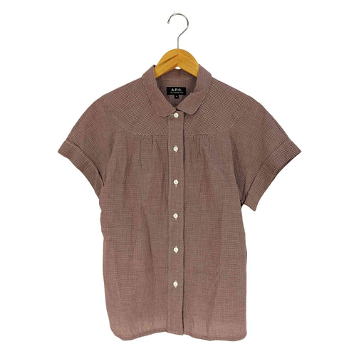 アーペーセー A.P.C. ギンガムチェック ギャザー ラウンドカラー シャツ ブラウス レディース import:M