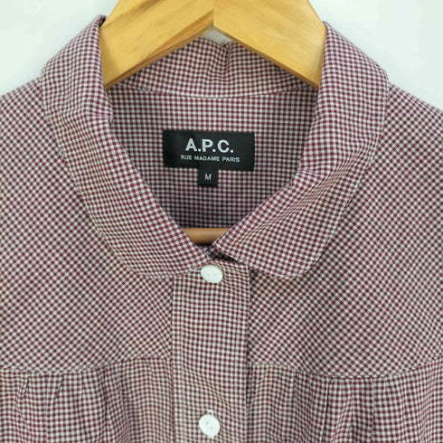 アーペーセー A.P.C. ギンガムチェック ギャザー ラウンドカラー シャツ ブラウス レディース import:M