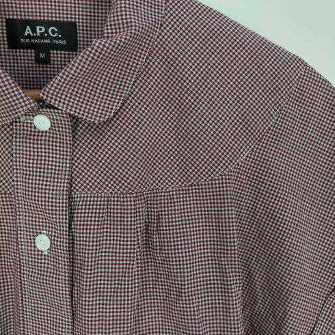アーペーセー A.P.C. ギンガムチェック ギャザー ラウンドカラー シャツ ブラウス レディース import:M